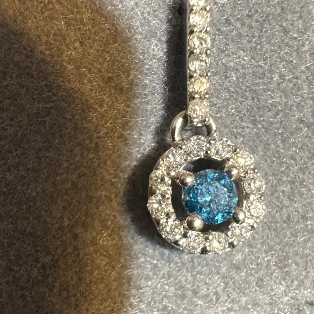 14 K White Gold Diamond and Blue Diamond Earrings - Picture 4 of 4